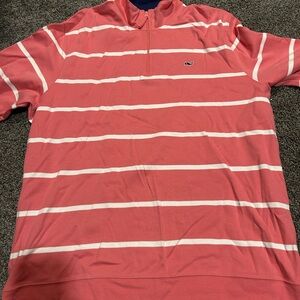 Vineyard Vines Women's Coral Striped 1/4 zip